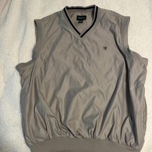 Catalina‎ Mens Windbreaker Golf Vest XL Tan Polyester Ribbed V-Neck Pullover